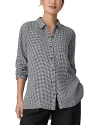 EILEEN FISHER BUTTON FRONT GINGHAM LINEN SHIRT