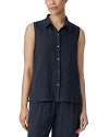 Eileen Fisher Button Front Gingham Linen Shirt In Ocean