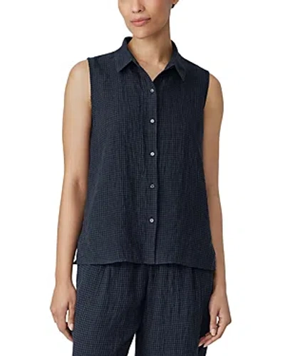 Eileen Fisher Button Front Gingham Linen Shirt In Ocean