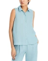 Eileen Fisher Button Front Linen Shirt In Blue