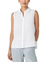 Eileen Fisher Classic Sleeveless Organic Linen Button-up Shirt In White