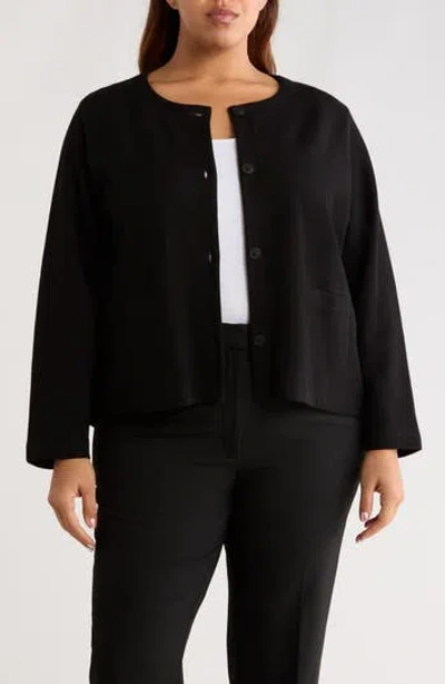 Eileen Fisher Button Front Organic Cotton Jacket In Black