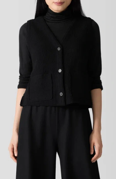 Eileen Fisher Button Front Wool Vest In Black