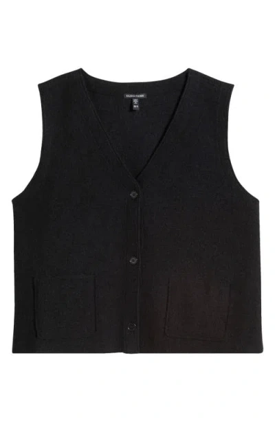 Eileen Fisher Button Front Wool Vest In Black