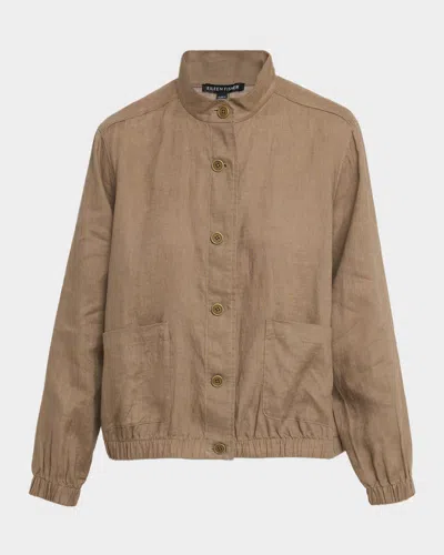 Eileen Fisher Button-front Organic Linen Jacket In Brown