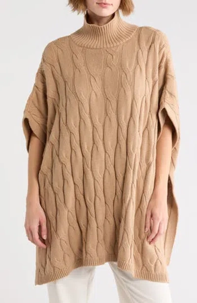 Eileen Fisher Cable Knit Sweater Poncho In Biscuit