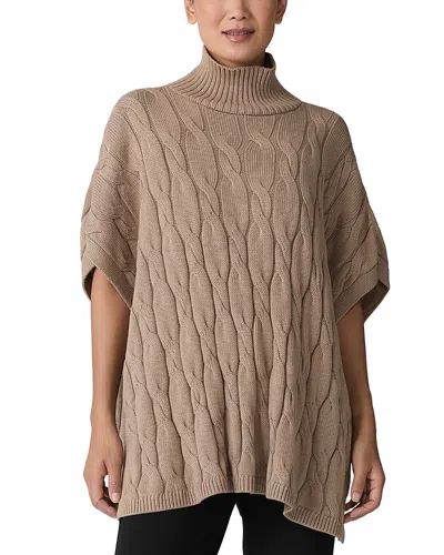Eileen Fisher Cable-knit Turtleneck Poncho In Biscuit
