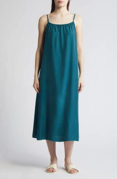 Eileen Fisher Cami Silk Maxi Dress In Agean