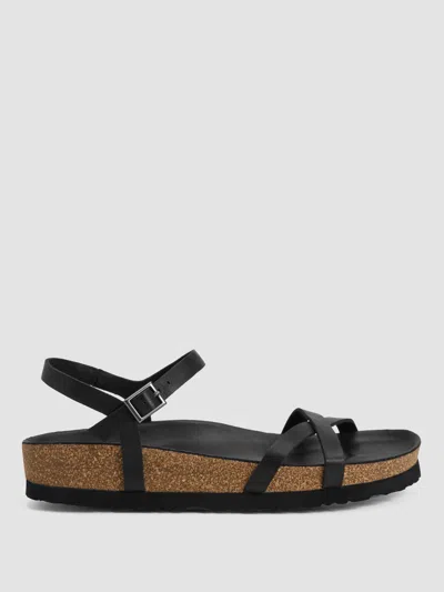 Eileen Fisher Canby Leather Wedge Sandal In Black
