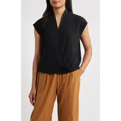 Eileen Fisher Cap Sleeve Boxy Top In Black