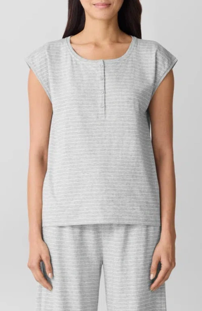 Eileen Fisher Cap Sleeve Henley Sleep Shirt In Dark Pearl