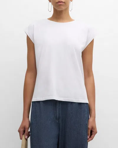 Eileen Fisher Cap-sleeve Organic Cotton Stretch Jersey Top In White