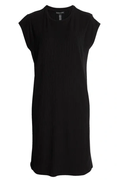Eileen Fisher Cap Sleeve Rib Dress In Black