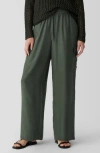 Eileen Fisher Cargo Silk Straight Leg Drawstring Pants In Green