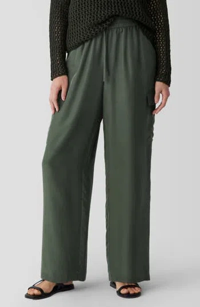 Eileen Fisher Cargo Silk Straight Leg Drawstring Pants In Green