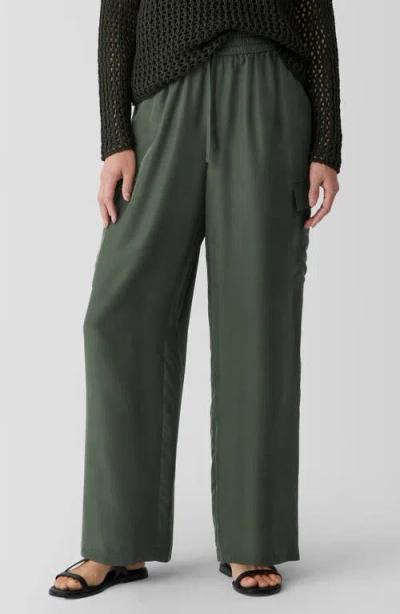 EILEEN FISHER EILEEN FISHER CARGO SILK STRAIGHT LEG DRAWSTRING PANTS