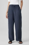 Eileen Fisher Cargo Silk Straight Leg Drawstring Pants In Blue