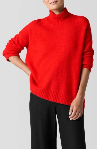 Eileen Fisher Cashmere Blend Bouclé Turtleneck Sweater In Red Poppy