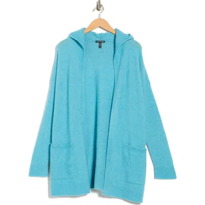 Eileen Fisher Cashmere Blend Hooded Cardigan In Blue