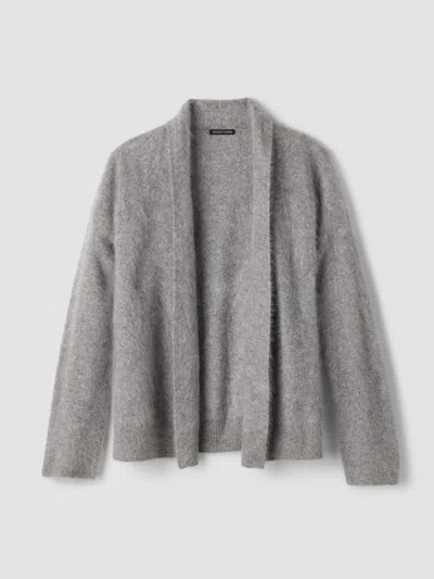 Eileen Fisher Cashmere Fluff High Collar Cardigan In Gray