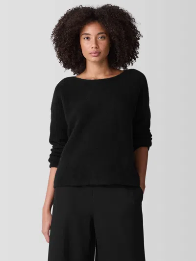 Eileen Fisher Cashmere Silk Bliss Bateau Neck Top In Black