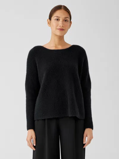 Eileen Fisher Cashmere Silk Bliss Boatneck Top In Black