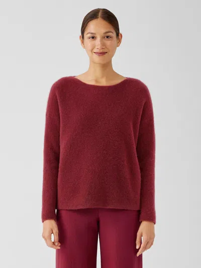 Eileen Fisher Cashmere Silk Bliss Boatneck Top In Burgundy