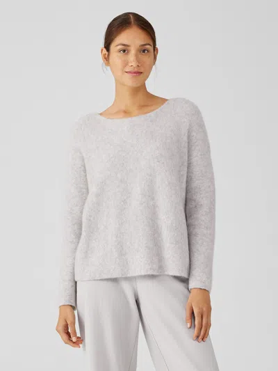 Eileen Fisher Cashmere Silk Bliss Boatneck Top In White