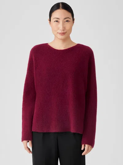 Eileen Fisher Cashmere Silk Bliss Crew Neck Top In Burgundy