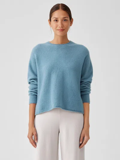 Eileen Fisher Cashmere Silk Bliss Crew Neck Top In Blue