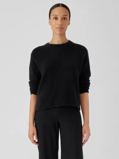 Eileen Fisher Cashmere Silk Bliss Crew Neck Top In Black