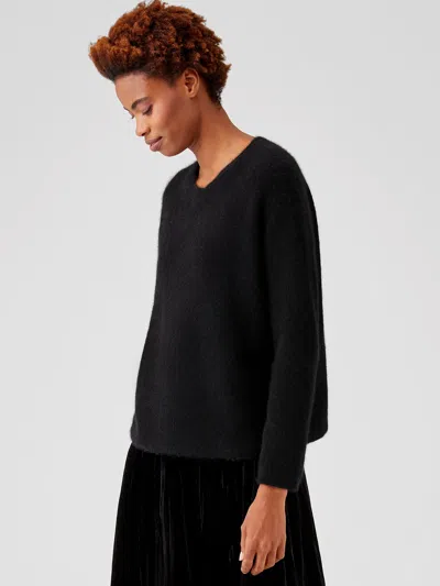 Eileen Fisher Cashmere Silk Bliss Crew Neck Top In Black