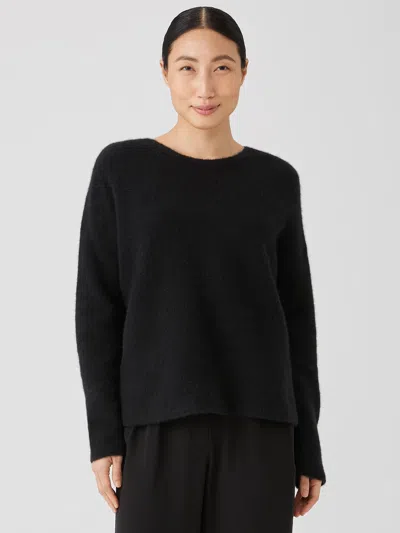 Eileen Fisher Cashmere Silk Bliss Crew Neck Top In Black