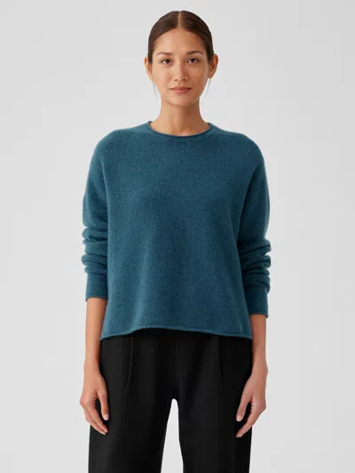 Eileen Fisher Cashmere Silk Bliss Crew Neck Top In Blue