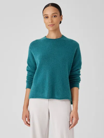 Eileen Fisher Cashmere Silk Bliss Crew Neck Top In Blue
