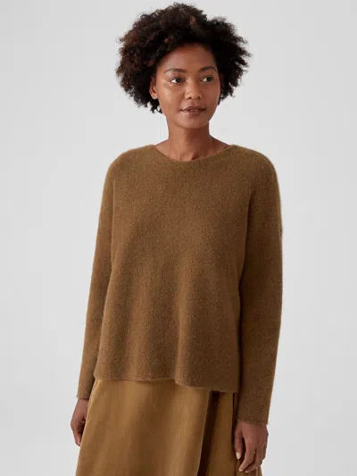Eileen Fisher Cashmere Silk Bliss Crew Neck Top In Brown
