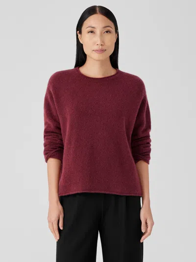 Eileen Fisher Cashmere Silk Bliss Crew Neck Top In Burgundy