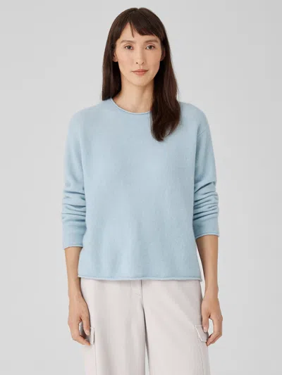 Eileen Fisher Cashmere Silk Bliss Crew Neck Top In Blue