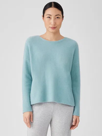 Eileen Fisher Cashmere Silk Bliss Crew Neck Top In Blue
