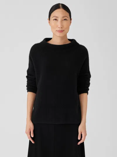 Eileen Fisher Cashmere Silk Bliss Funnel Neck Top In Black