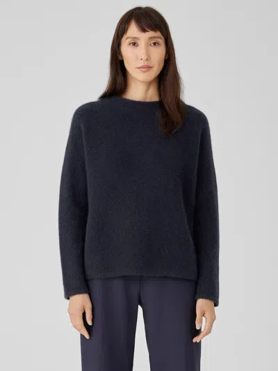 Eileen Fisher Cashmere Silk Bliss Funnel Neck Top In Black