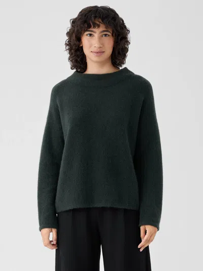 Eileen Fisher Cashmere Silk Bliss Funnel Neck Top In Green