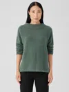 Eileen Fisher Cashmere Silk Bliss Funnel Neck Top In Green