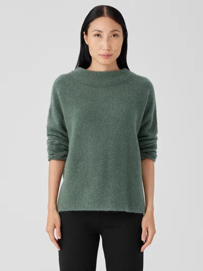 Eileen Fisher Cashmere Silk Bliss Funnel Neck Top In Green