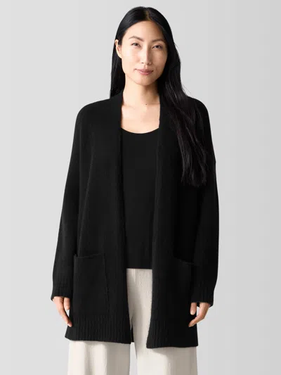 Eileen Fisher Cashmere Silk Bliss Long Cardigan In Black