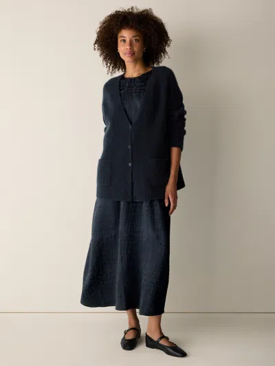 Eileen Fisher Cashmere Silk Bliss Slouchy Long Cardigan In Black