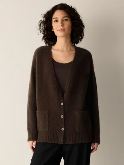 Eileen Fisher Cashmere Silk Bliss Slouchy Long Cardigan In Coffee