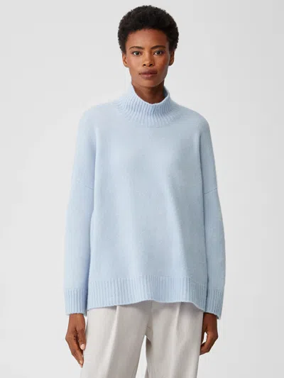 Eileen Fisher Cashmere Silk Bliss Turtleneck Box-top In Blue