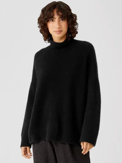Eileen Fisher Cashmere Silk Bliss Turtleneck Box-top In Black