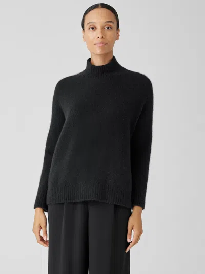 Eileen Fisher Cashmere Silk Bliss Turtleneck Box-top In Black